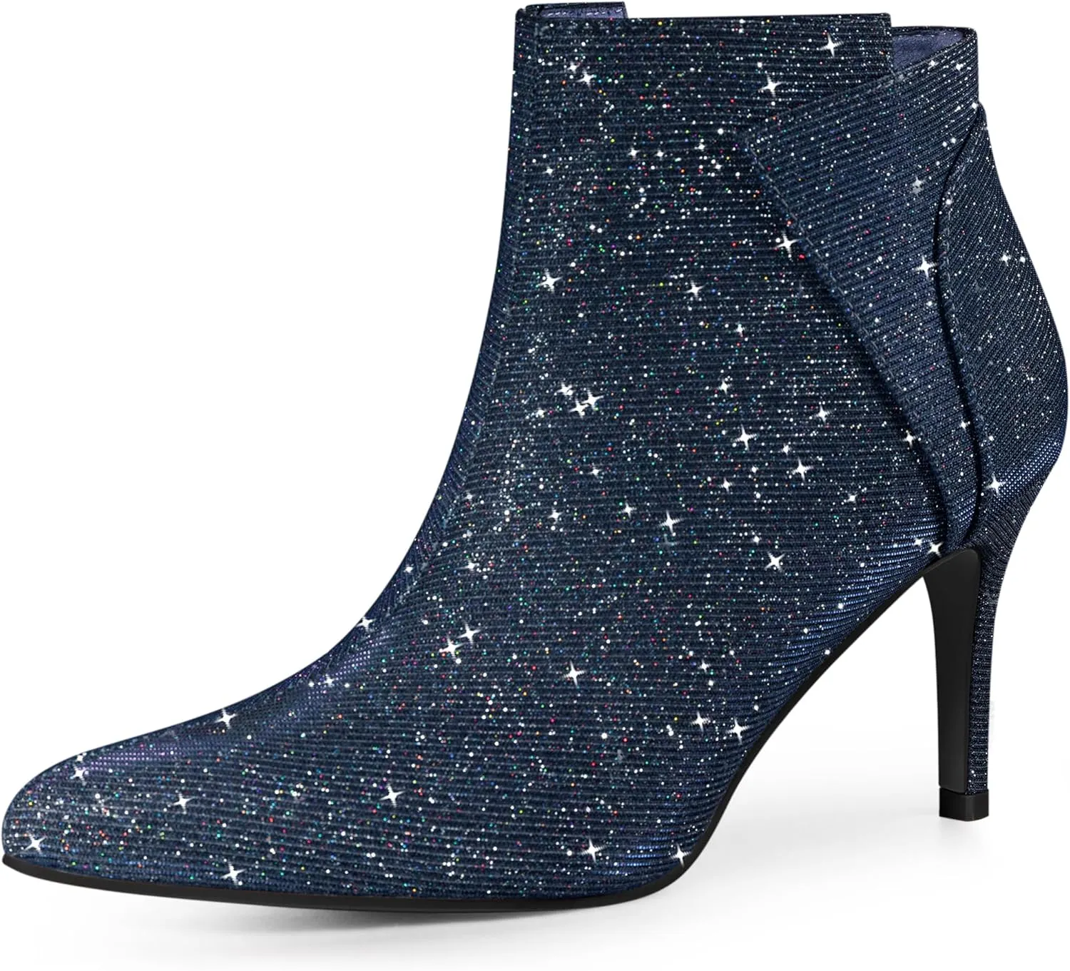 Allegra K Women's Glitter Pointed Toe Zipper Stiletto Heel Ankle Boots