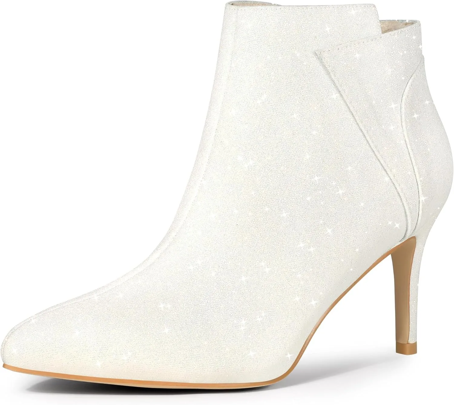 Allegra K Women's Glitter Pointed Toe Zipper Stiletto Heel Ankle Boots