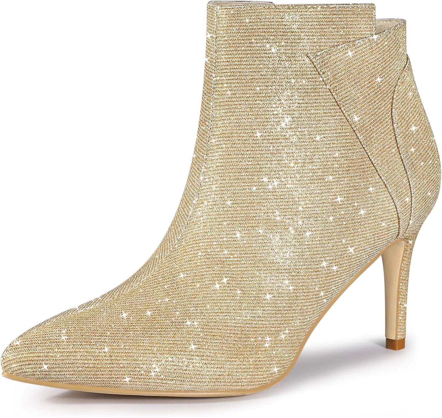 Allegra K Women's Glitter Pointed Toe Zipper Stiletto Heel Ankle Boots