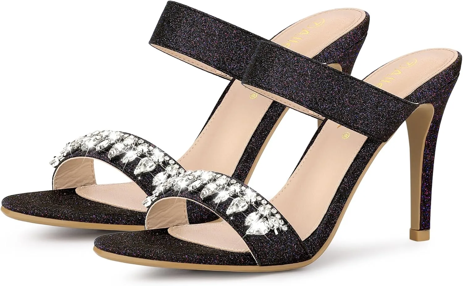 Allegra K Women's Glitter Rhinestone Stiletto Heels Sandals