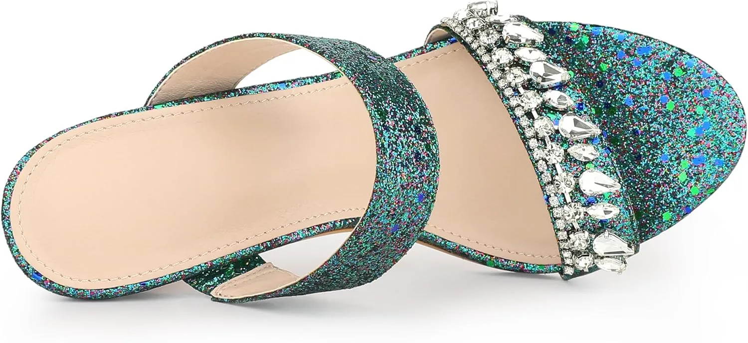 Allegra K Women's Glitter Rhinestone Stiletto Heels Sandals