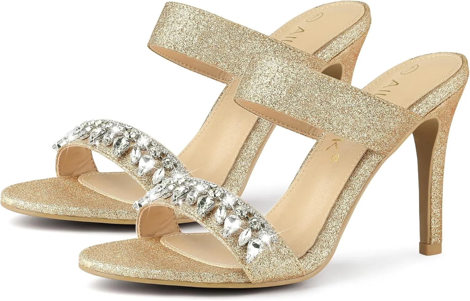 Allegra K Women's Glitter Rhinestone Stiletto Heels Sandals