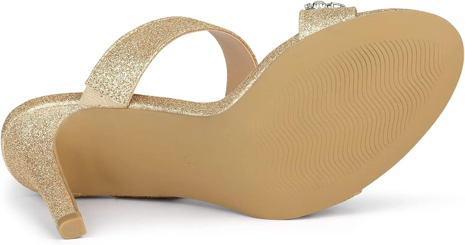 Allegra K Women's Glitter Rhinestone Stiletto Heels Sandals