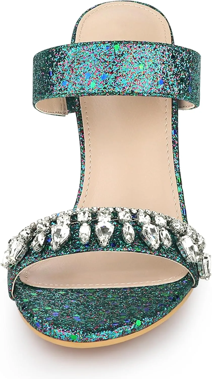 Allegra K Women's Glitter Rhinestone Stiletto Heels Sandals