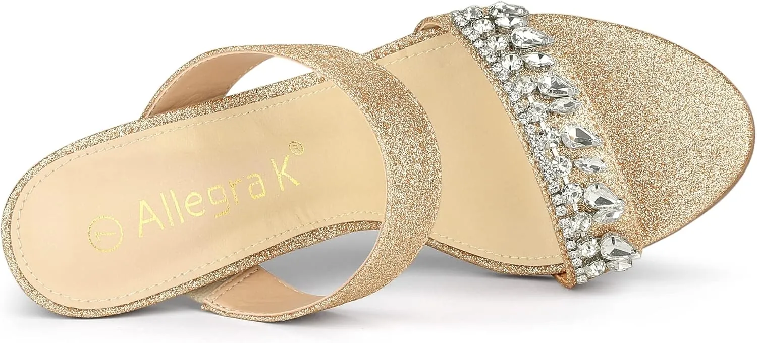 Allegra K Women's Glitter Rhinestone Stiletto Heels Sandals