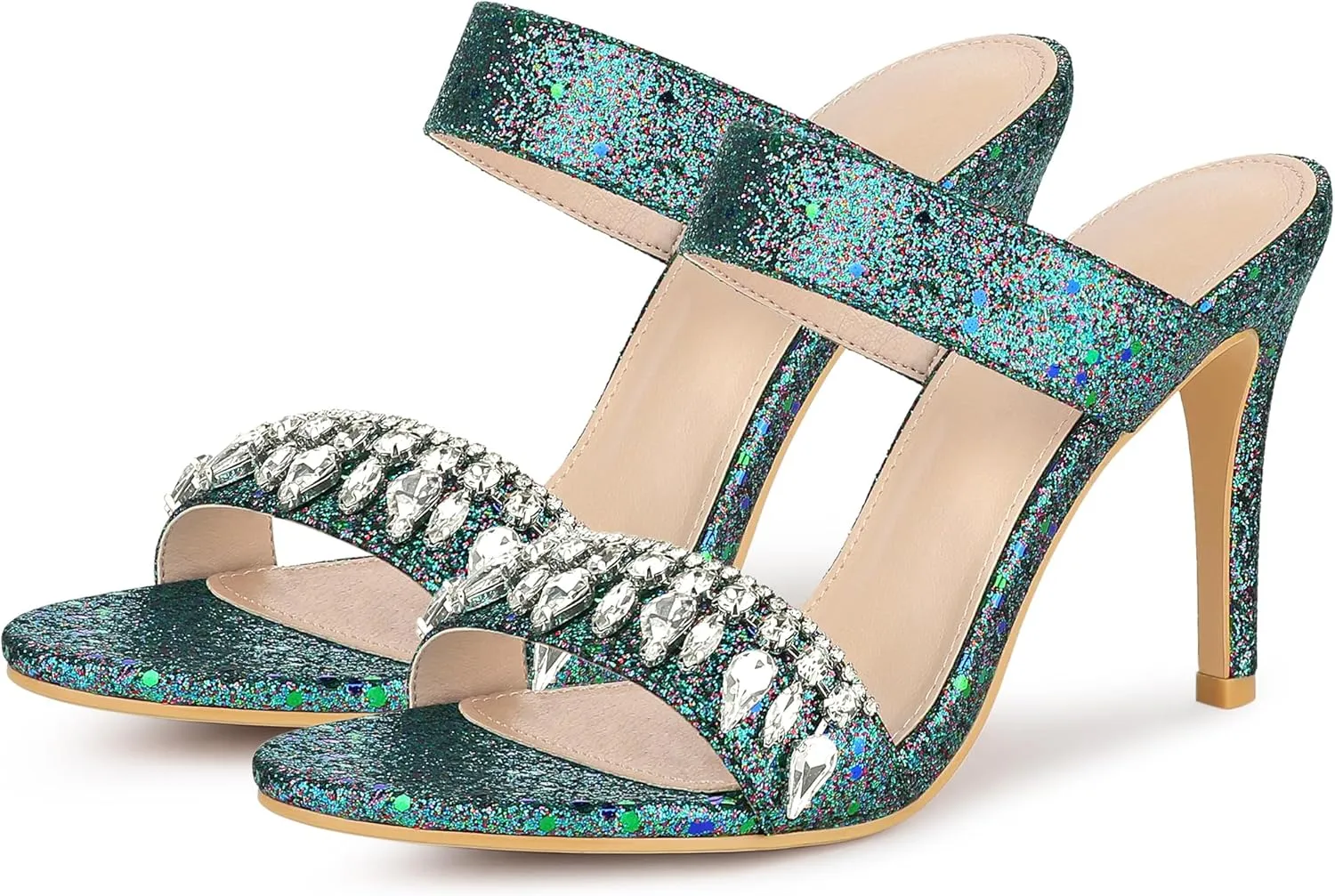 Allegra K Women's Glitter Rhinestone Stiletto Heels Sandals