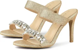 Allegra K Women's Glitter Rhinestone Stiletto Heels Sandals