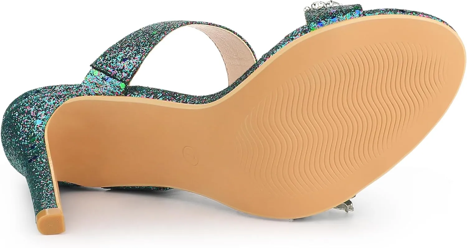Allegra K Women's Glitter Rhinestone Stiletto Heels Sandals