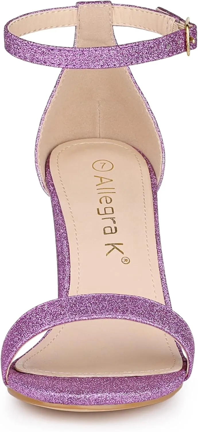 Allegra K Women's Gradient Glitter Heels Chunky Heels Sandals