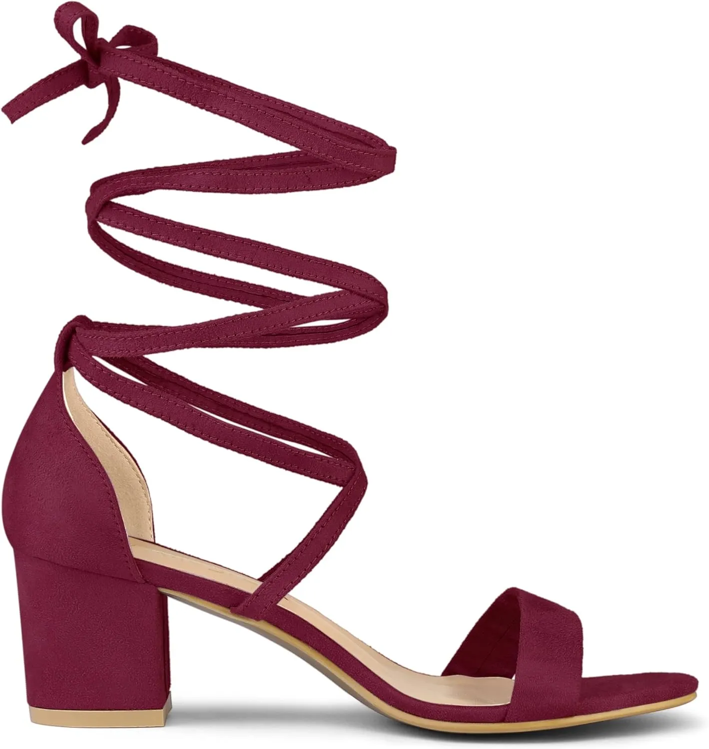 Allegra K Women's Open Toe Lace Up Mid Chunky Heeled Sandals