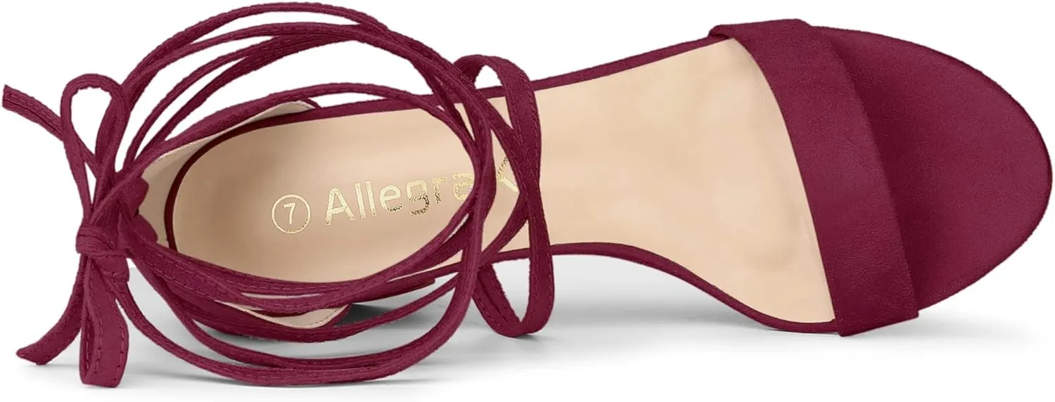 Allegra K Women's Open Toe Lace Up Mid Chunky Heeled Sandals
