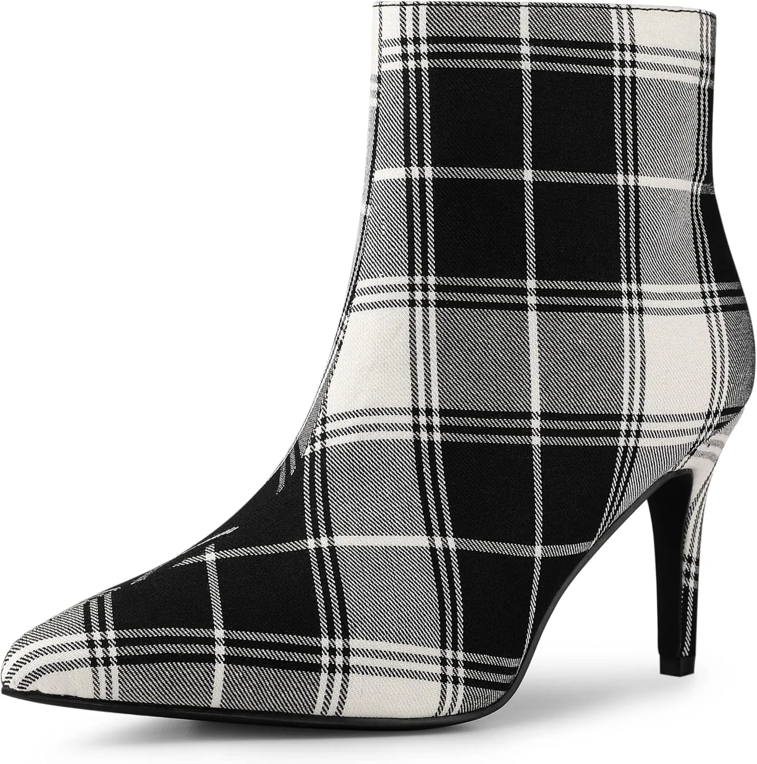 Allegra K Women's Plaid Pointed Toe Side Zip Stiletto Heel Ankle Boots