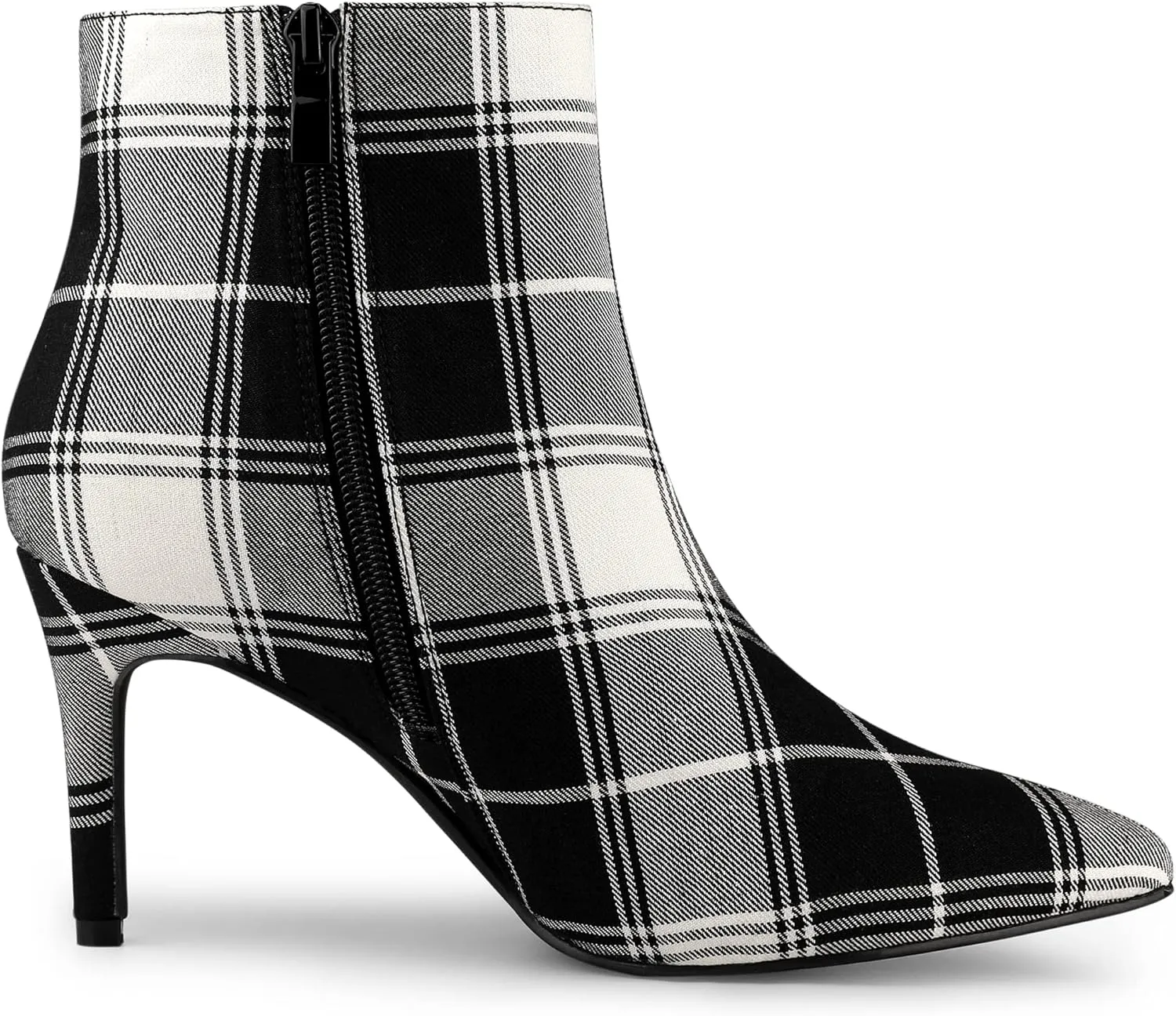 Allegra K Women's Plaid Pointed Toe Side Zip Stiletto Heel Ankle Boots