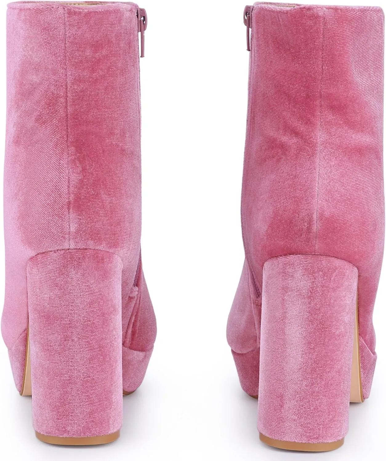 Allegra K Women's Platform Block Heels Faux Velvet Ankle Boots
