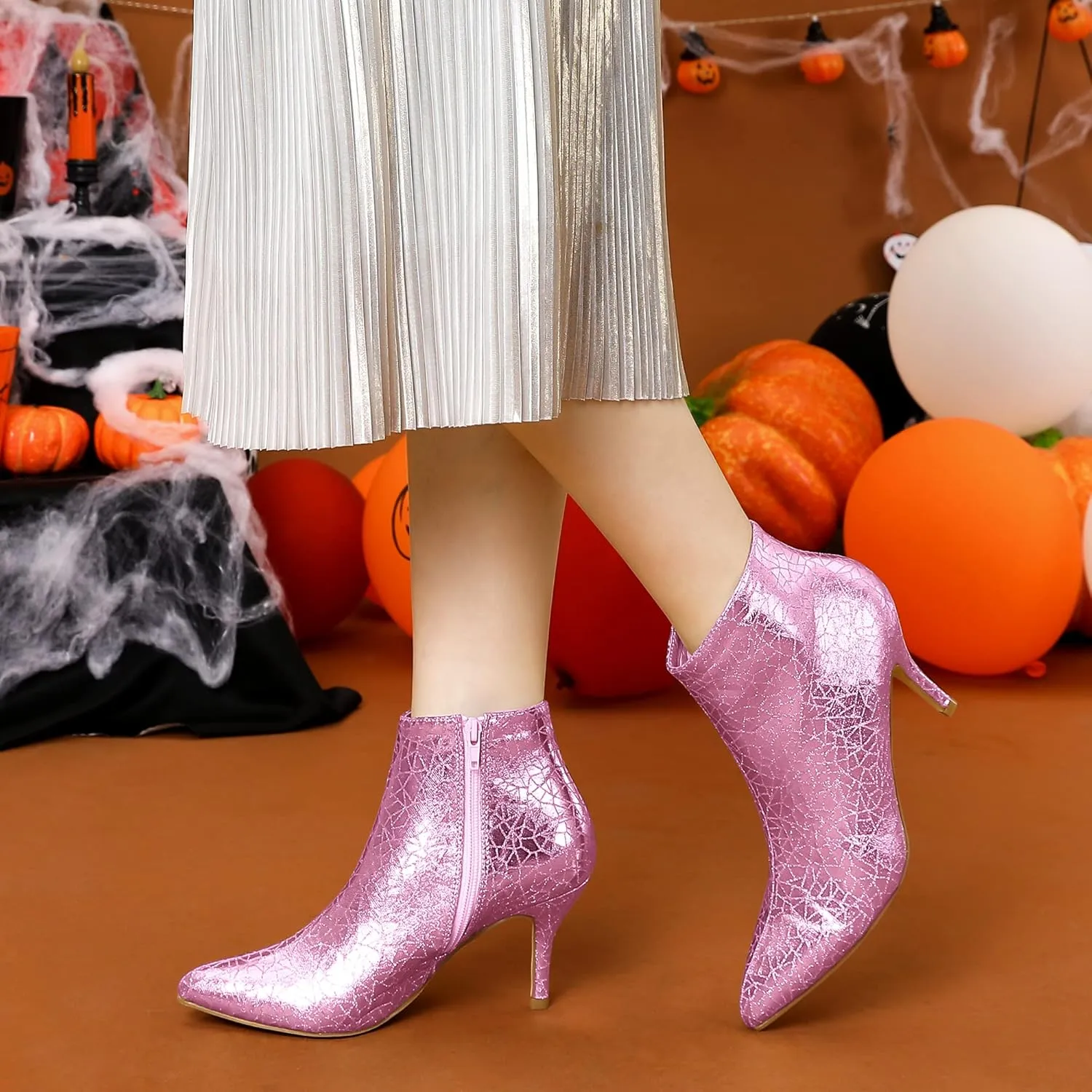 Allegra K Women's Pointed Toe Sparkly Stiletto Heels Ankle Boots