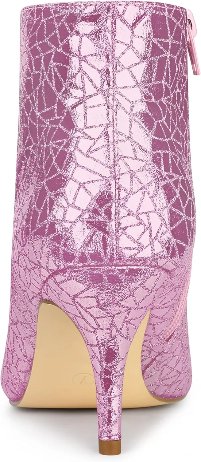 Allegra K Women's Pointed Toe Sparkly Stiletto Heels Ankle Boots