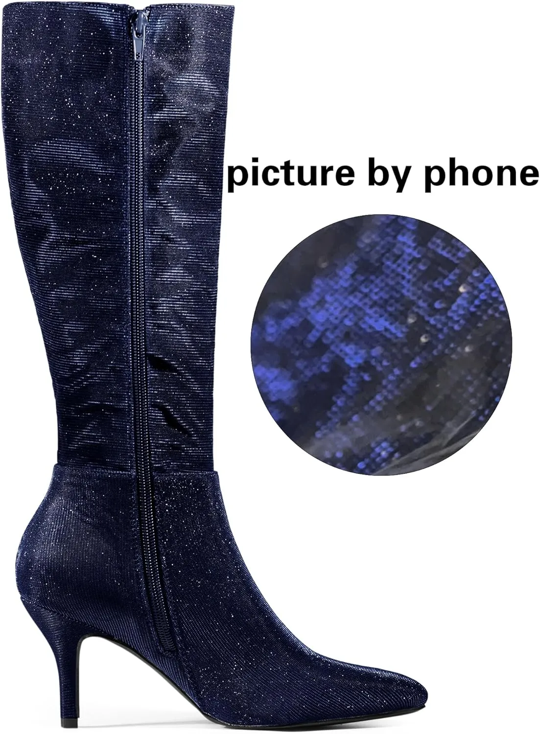 Allegra K Women's Sparkle Glitter Pointy Toe Stiletto Heel Knee High Boots