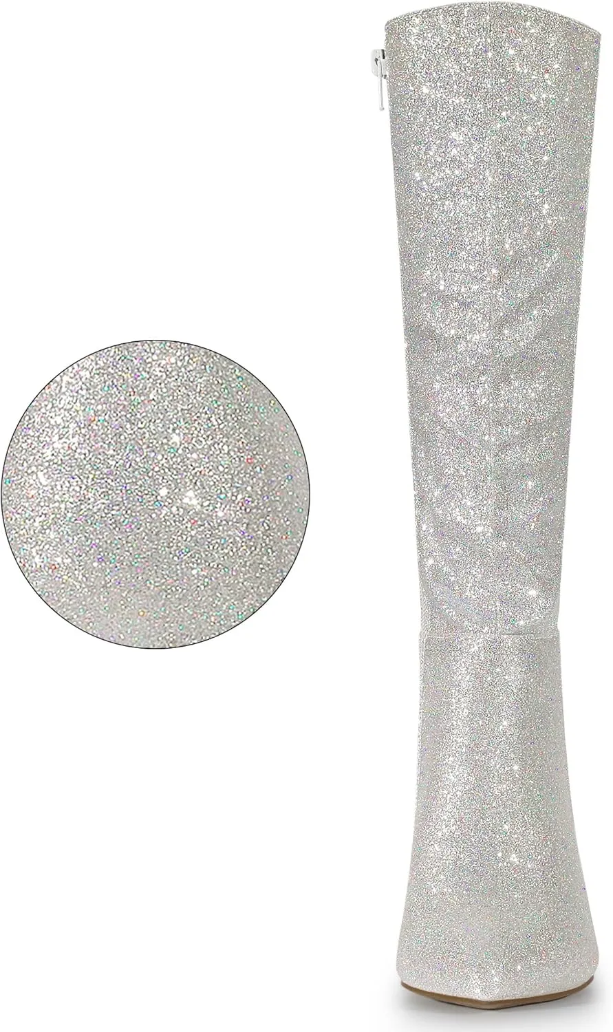 Allegra K Women's Sparkle Glitter Pointy Toe Stiletto Heel Knee High Boots
