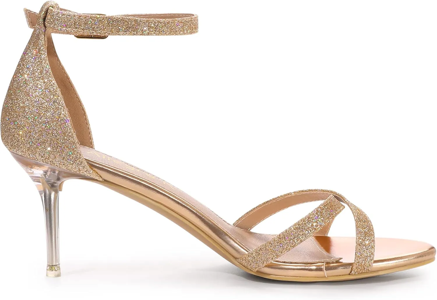 Allegra K Women's Sparkly Glitter Ankle Straps Stiletto Clear Heels Sandals