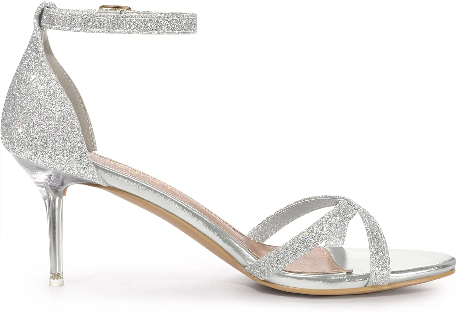 Allegra K Women's Sparkly Glitter Ankle Straps Stiletto Clear Heels Sandals