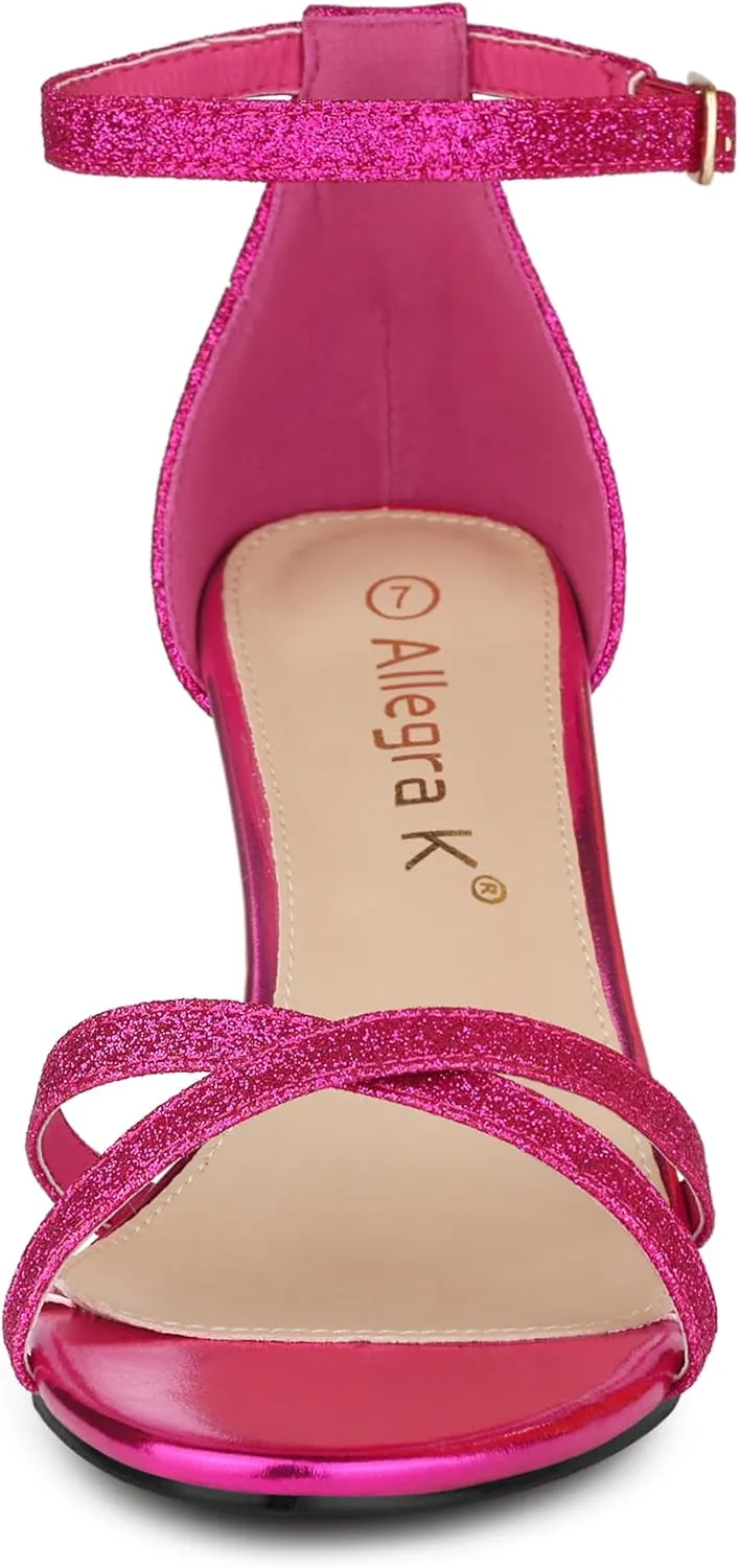 Allegra K Women's Sparkly Glitter Ankle Straps Stiletto Clear Heels Sandals