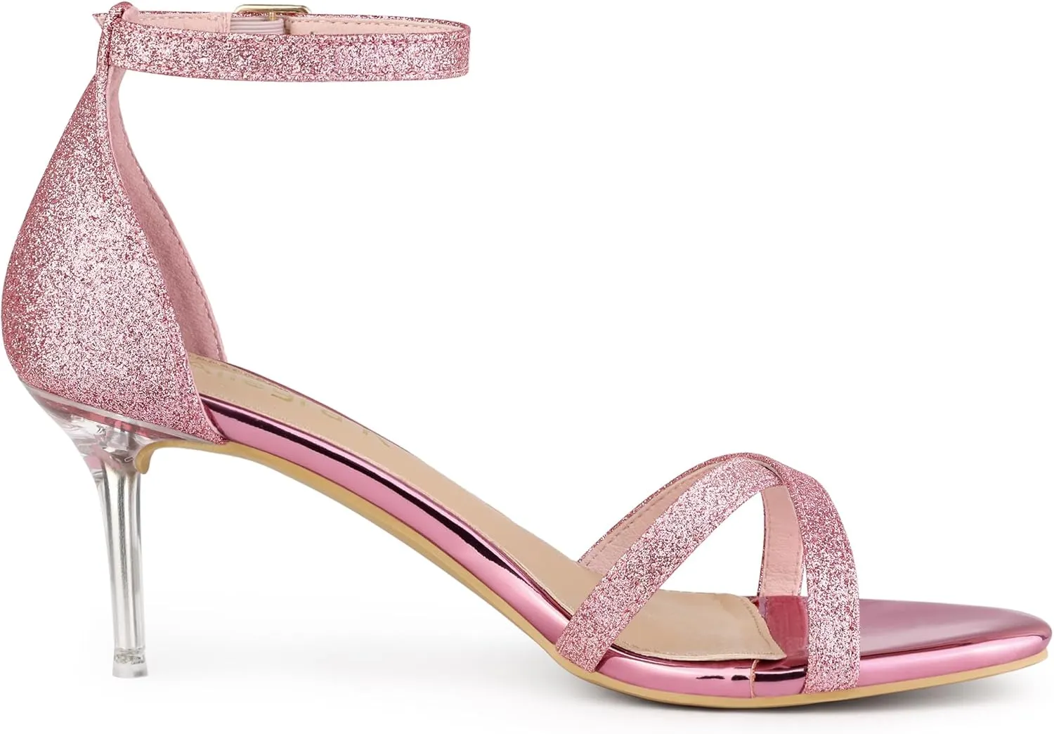 Allegra K Women's Sparkly Glitter Ankle Straps Stiletto Clear Heels Sandals