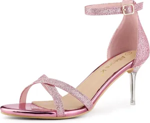 Allegra K Women's Sparkly Glitter Ankle Straps Stiletto Clear Heels Sandals