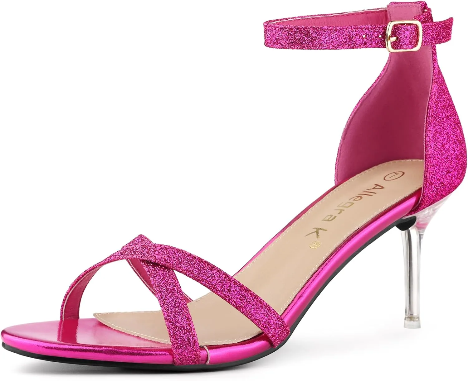 Allegra K Women's Sparkly Glitter Ankle Straps Stiletto Clear Heels Sandals