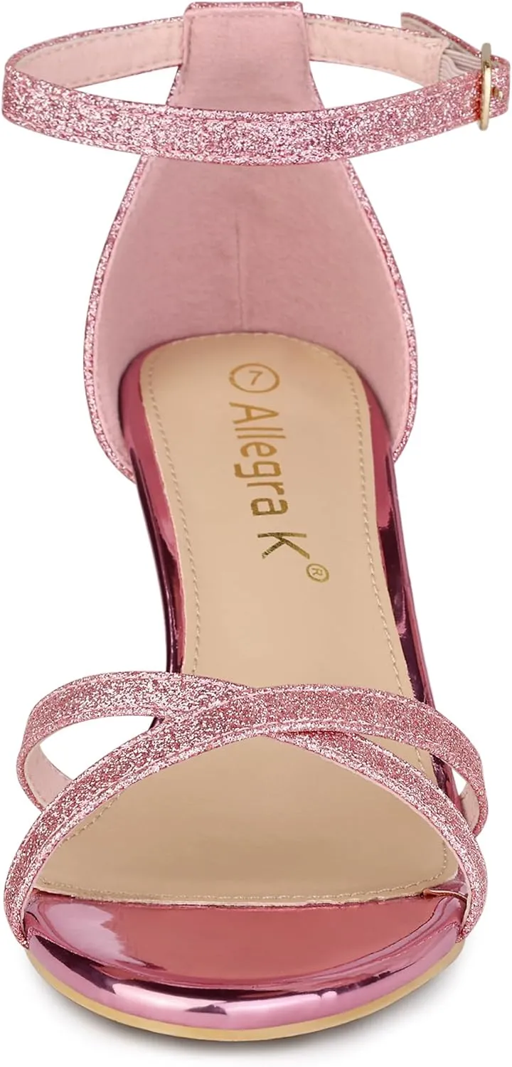 Allegra K Women's Sparkly Glitter Ankle Straps Stiletto Clear Heels Sandals