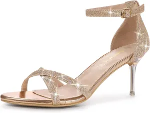 Allegra K Women's Sparkly Glitter Ankle Straps Stiletto Clear Heels Sandals