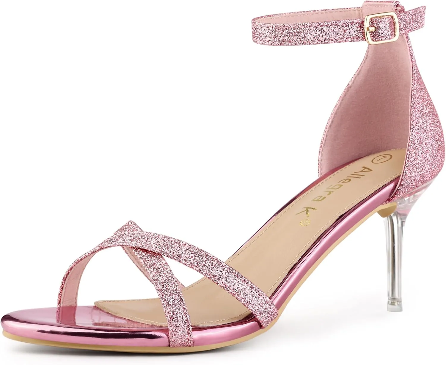 Allegra K Women's Sparkly Glitter Ankle Straps Stiletto Clear Heels Sandals