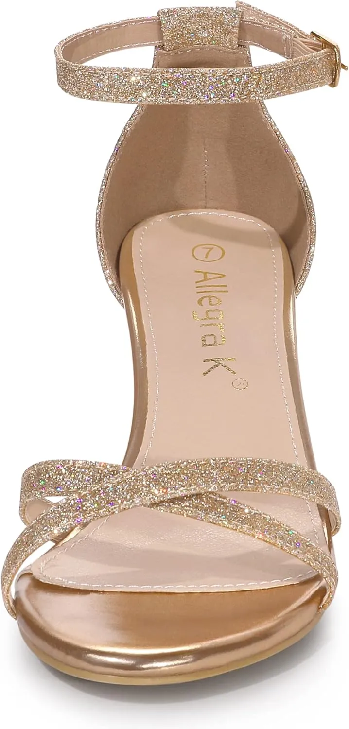 Allegra K Women's Sparkly Glitter Ankle Straps Stiletto Clear Heels Sandals
