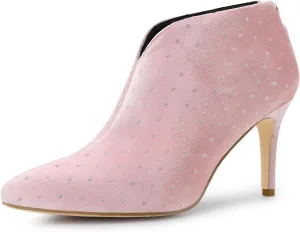 Allegra K Women's V Cutout Pointed Toe Heel Ankle Boots