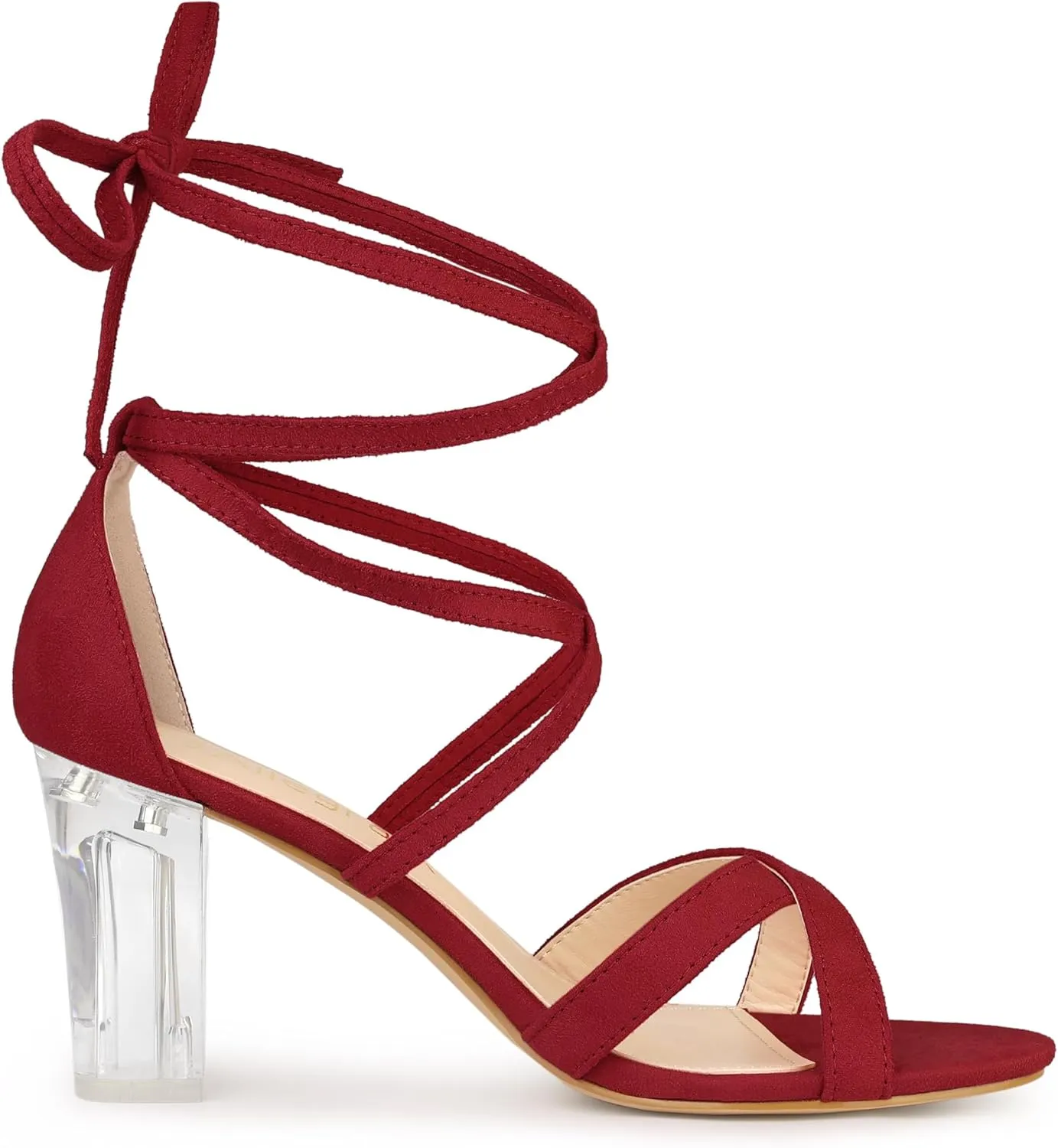 Allegra K Women's Velvet Lace Up Clear Heels Block Heel Sandals