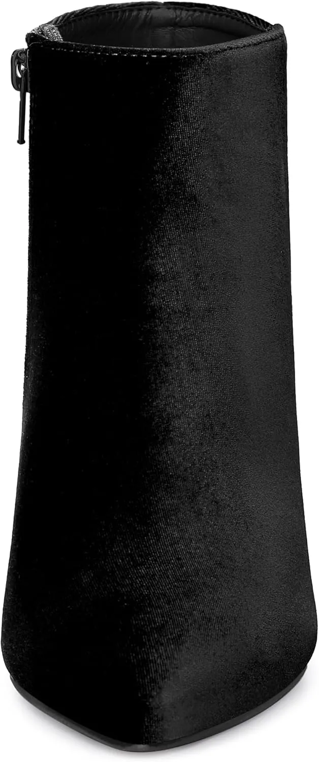 Allegra K Women's Velvet Pointy Toe Stiletto Heels Ankle Boots