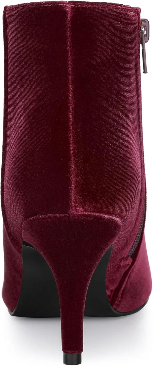 Allegra K Women's Velvet Pointy Toe Stiletto Heels Ankle Boots