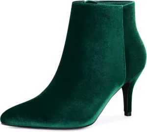 Allegra K Women's Velvet Pointy Toe Stiletto Heels Ankle Boots