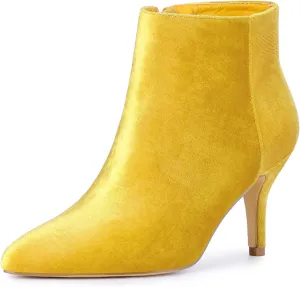 Allegra K Women's Velvet Pointy Toe Stiletto Heels Ankle Boots