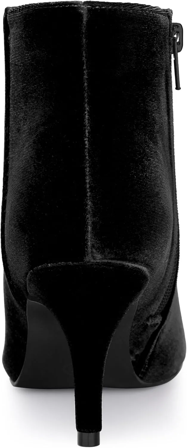 Allegra K Women's Velvet Pointy Toe Stiletto Heels Ankle Boots