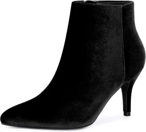 Allegra K Women's Velvet Pointy Toe Stiletto Heels Ankle Boots