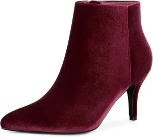 Allegra K Women's Velvet Pointy Toe Stiletto Heels Ankle Boots