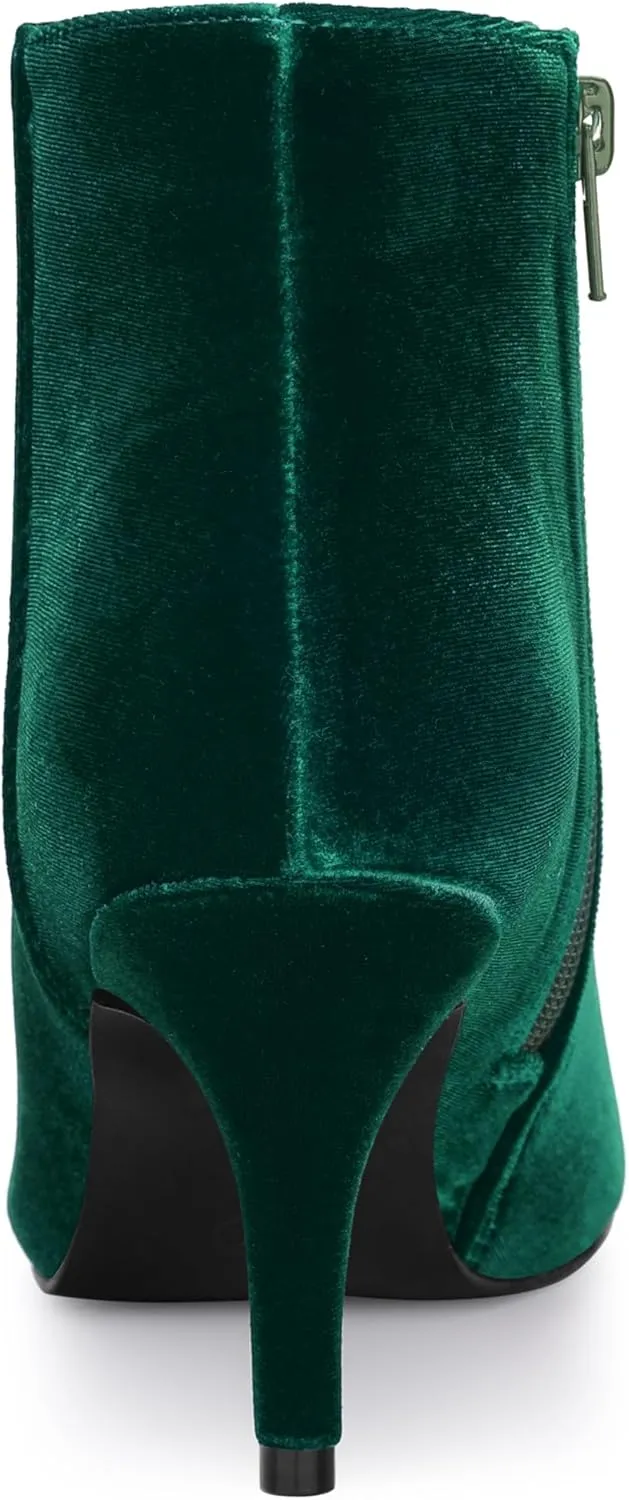 Allegra K Women's Velvet Pointy Toe Stiletto Heels Ankle Boots