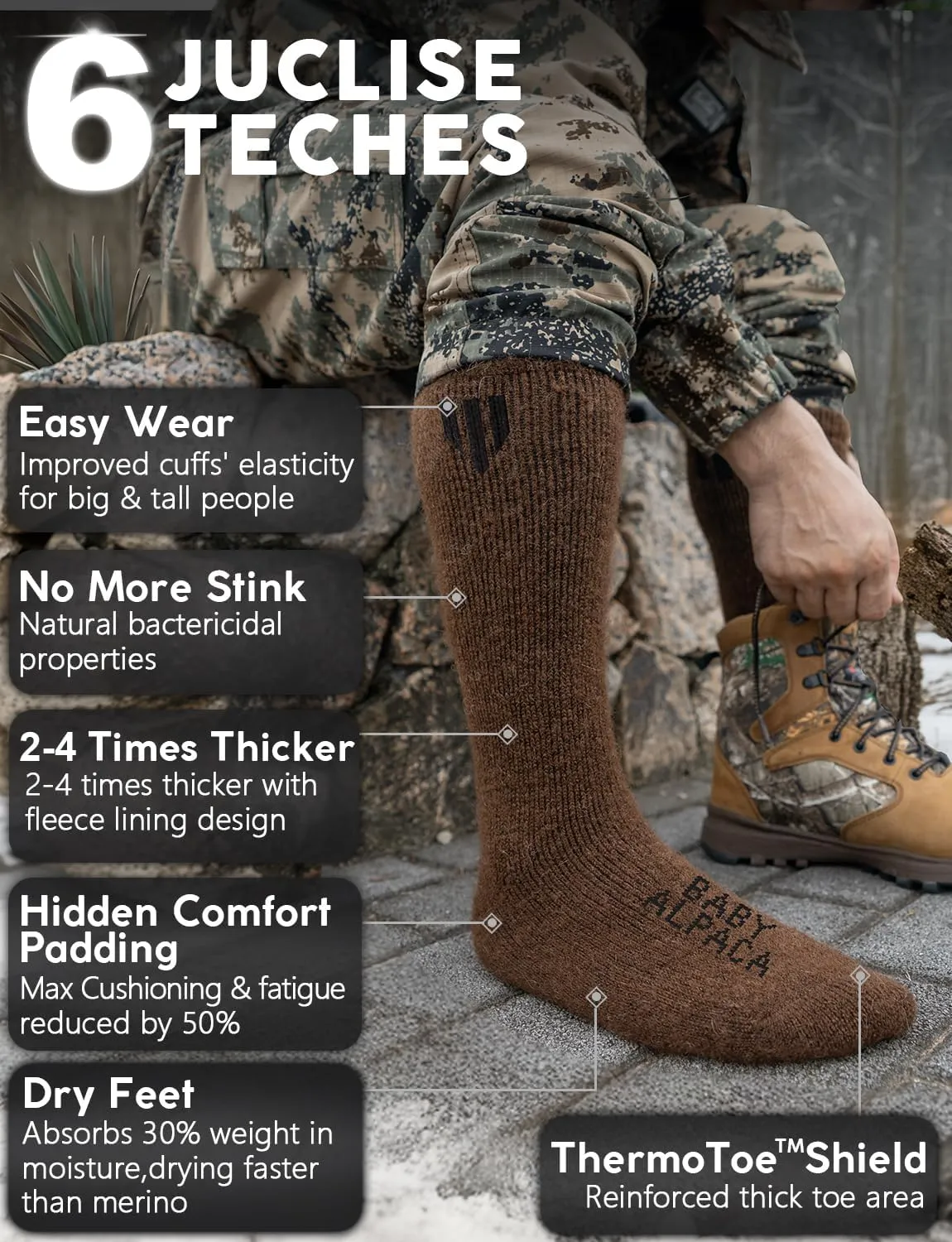 Alpaca Wool Boot Socks 2 pairs for Men and Women,Thick Thermal Winter Socks Cold Weather Hunting Hiking,Moisture Wicking