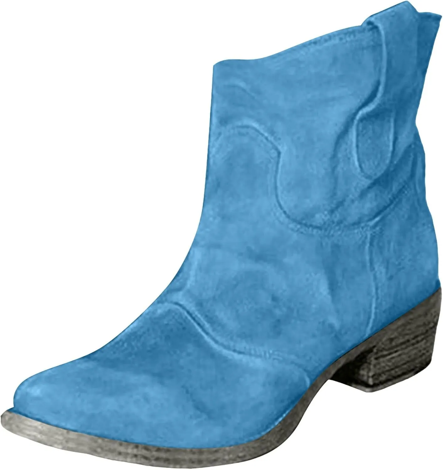 AMDBEL Boots for Women Ankle Booties, Women's Ankle Boots Chunky Low Heel Suede Mid Calf Zipper Cowboy Boots Winter Booties