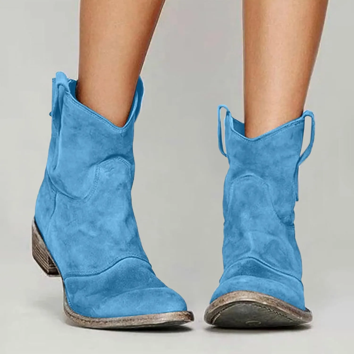 AMDBEL Boots for Women Ankle Booties, Women's Ankle Boots Chunky Low Heel Suede Mid Calf Zipper Cowboy Boots Winter Booties