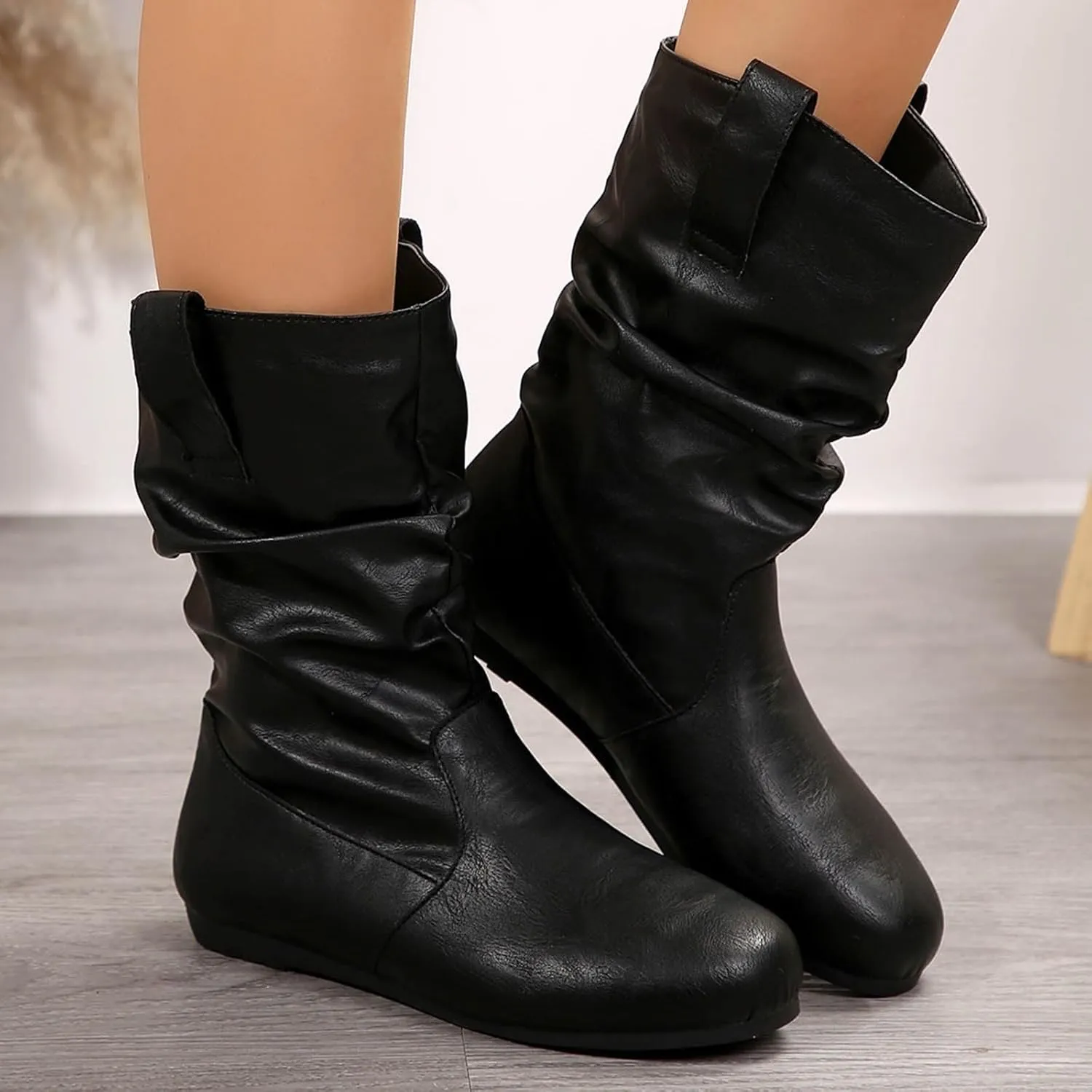 AMDBEL Wide Calf Boots for Women Low Heel Womens Fall Boots 2024 Fashion Riding Boots Slip On Ankle Booties Ladies Shoes