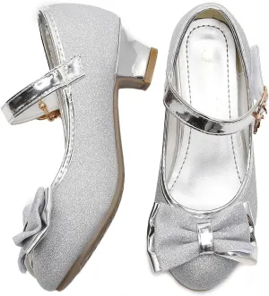 Amtidy Girls Dress Shoes Mary Jane Wedding Party Shoes Glitter Bridesmaids Princess Heels