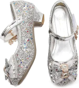 Amtidy Girls Dress Shoes Mary Jane Wedding Party Shoes Glitter Bridesmaids Princess Heels