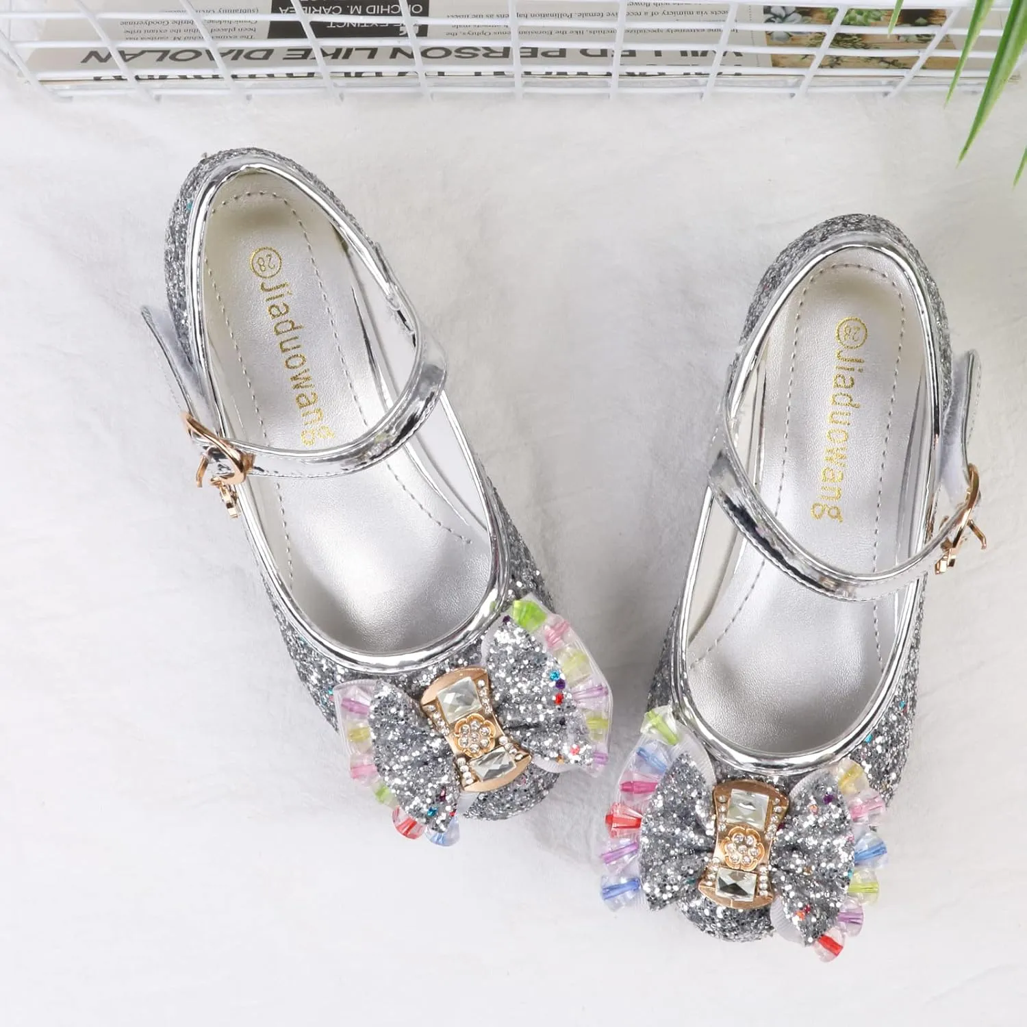 Amtidy Girls Dress Shoes Mary Jane Wedding Party Shoes Glitter Bridesmaids Princess Heels