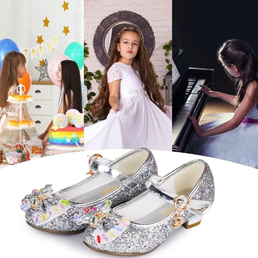 Amtidy Girls Dress Shoes Mary Jane Wedding Party Shoes Glitter Bridesmaids Princess Heels